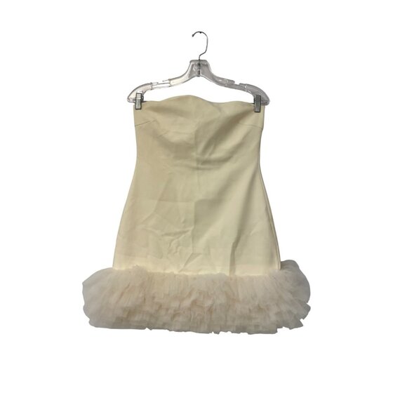 Zara Women Mini Dress Large L off White Puffy Tulle Hem Strapless 4772/332 NWT - Picture 2 of 16
